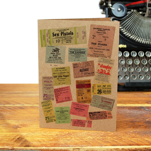 PUNK ROCK - Vintage Concert Tickets - Recycled Greeting Card - Rock Music Legend - Dad - Vinyl - Punk Rocker - Nostalgia