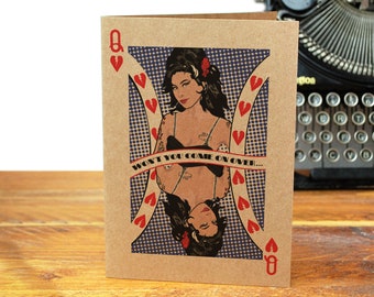 Amy Winehouse - En blanco - Reciclado - Tarjeta de felicitación - San Valentín - Valerie - El amor es un juego perdido