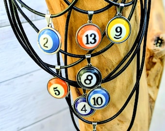 POOL BALL Handmade Pendant & Necklace Billiards Number Charm Jewellery Personalised Lucky Number Gift