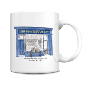 NOTTING HILL Travel Book Co.  Coffee Mug  Movie London Book Shop 90s  Comedy Rom Com Hugh Grant
