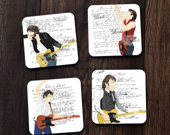 Springsteen Lyrics Coaster Set  The Boss, 80s Music