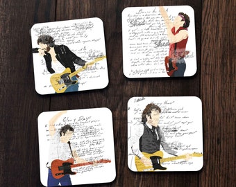 Springsteen - Drinks Coasters - Set of 4 - Thunder Road - Born in the USA - Glory Days - Hungry Heart - 80s - Song Lyrics - The Boss