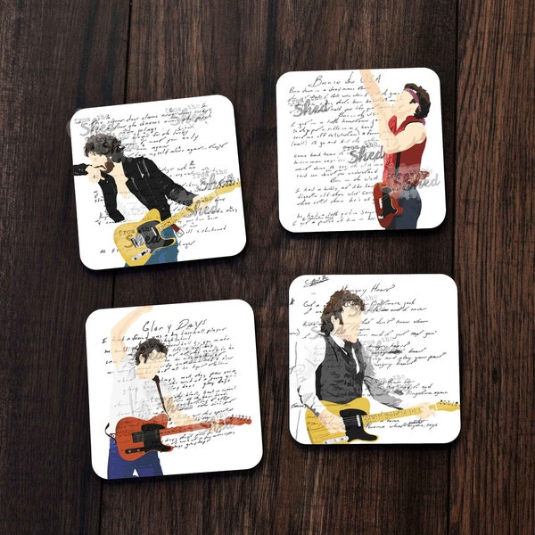 Springsteen - Drinks Coasters - Set of 4 - Thunder Road - Born in the USA - Glory Days - Hungry Heart - 80s - Song Lyrics - The Boss