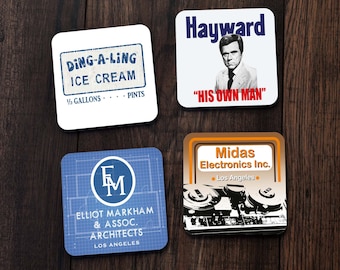 Columbo Villains Drinks Coasters Set  Ding A Ling Ice Cream  Nelson Hayward  Elliot Markham  Midas Electronics  Peter Falk  70s
