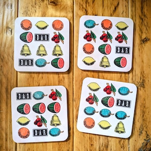 Vintage Slot Fruit Machine Icons Coaster Set Gambling Vegas Gift