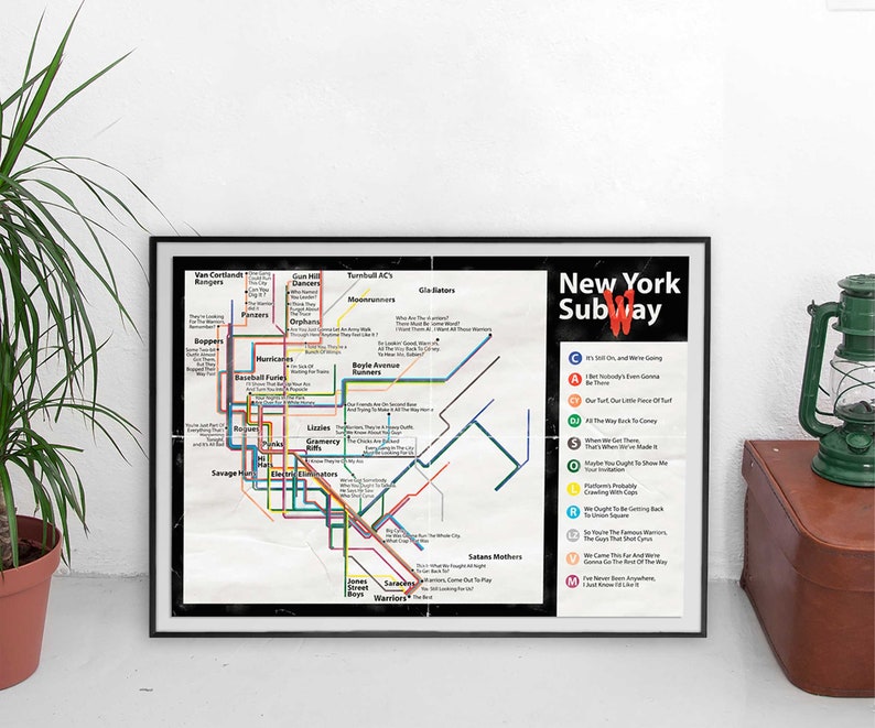 The Warriors Movie Quotes Subway Map Poster Print