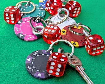 Dice & Casino Chip Bag Charm and Keyring  Gambler Gift
