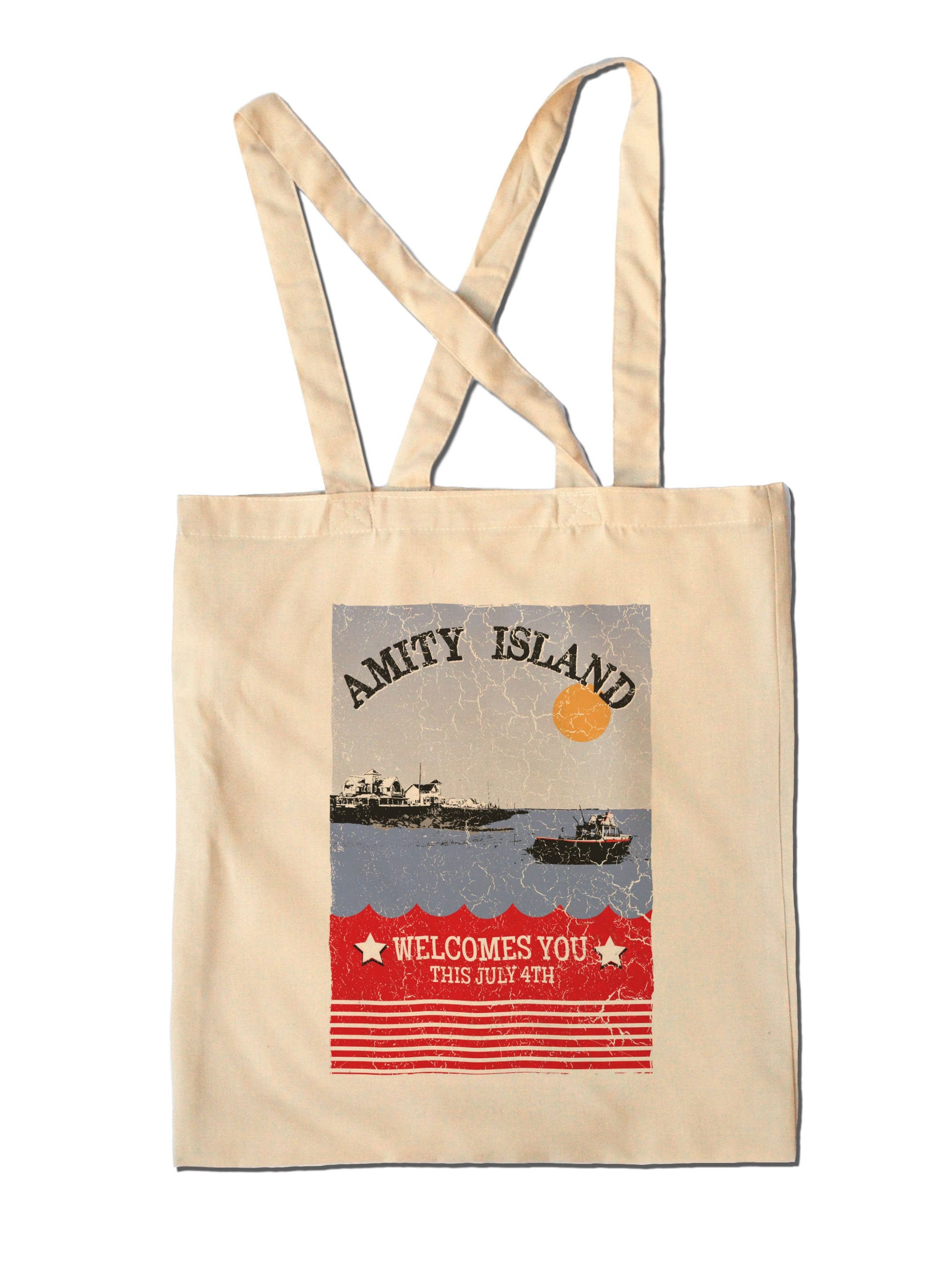 Licence Film Les Dents De La Mer Sac Fourre-tout FaNaTtik Jaws Amity Island - Coton 40x40cm, Licence Officielle Sac Fourre Tout
