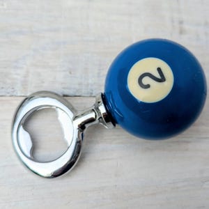 POOL BALL Beer Bottle Opener Upcycled Mancave Barware Blue 2
