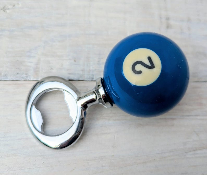 POOL BALL Beer Bottle Opener Upcycled Mancave Barware Blue 2