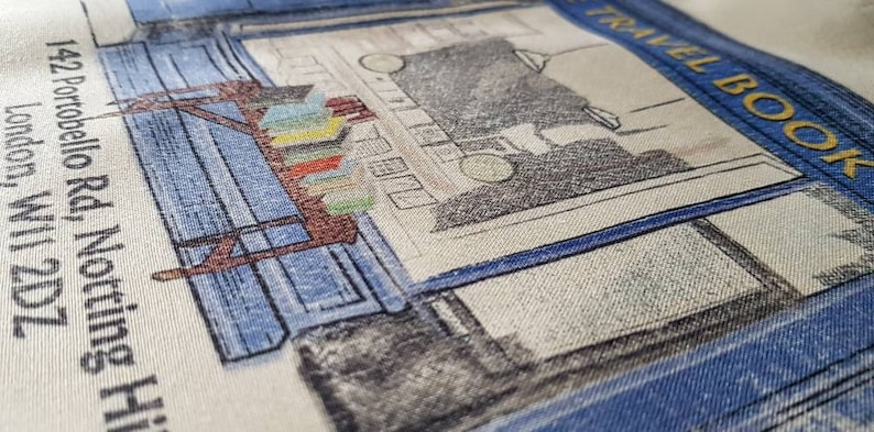 close up of notting hill travel book co bookshop tote shopping bag