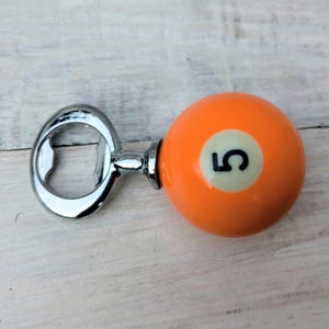 POOL BALL Beer Bottle Opener Upcycled Mancave Barware Orange 5