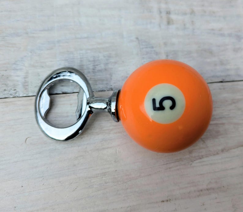 POOL BALL Beer Bottle Opener Upcycled Mancave Barware Orange 5