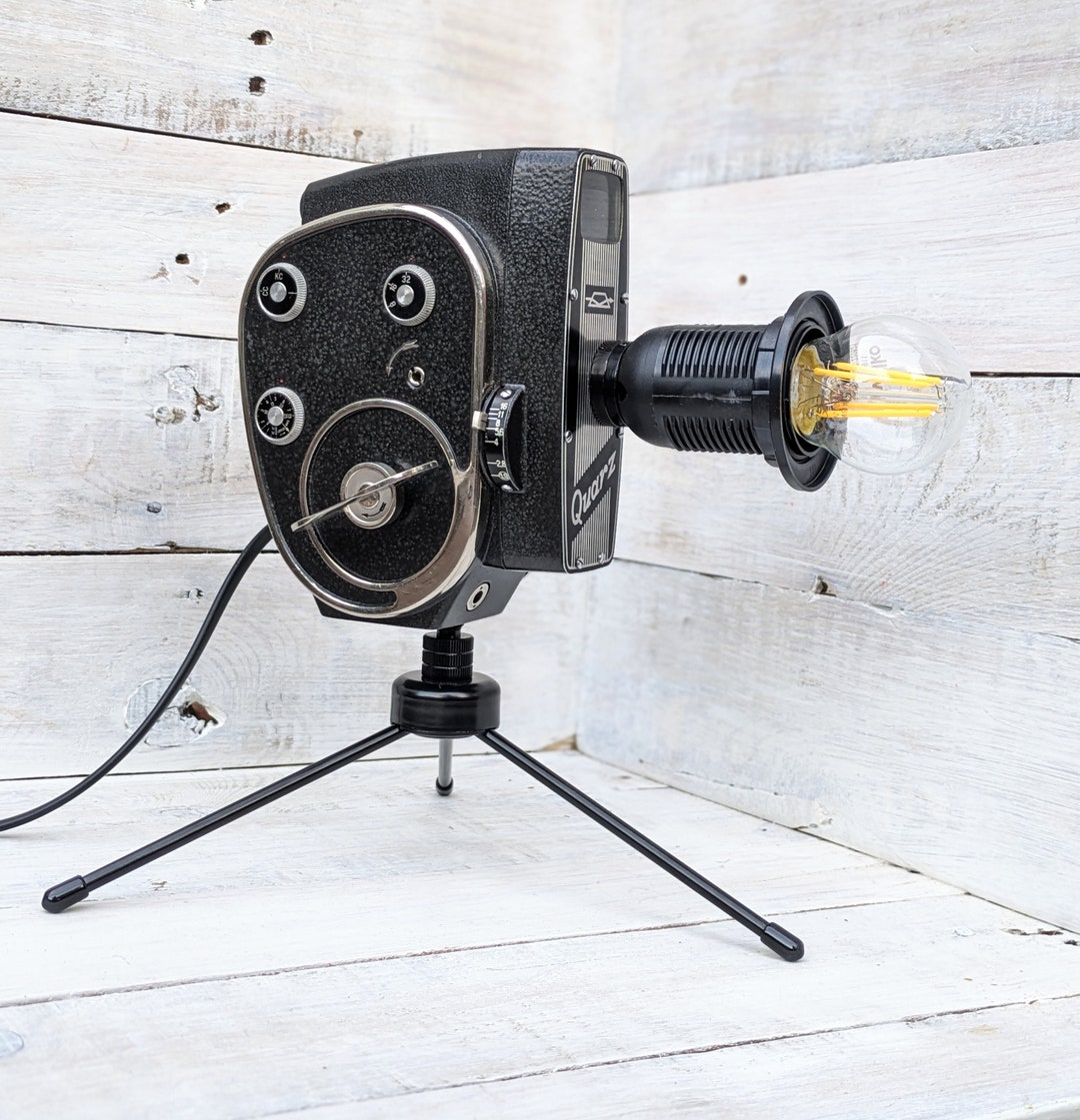 Repurposed 1960s Vintage Cine Movie Camera Lamp Table Desk Lamp Hipster