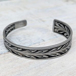 Stainless Steel Floral Cuff Bracelet Handmade Upcycled Unisex Boho Jewelry
