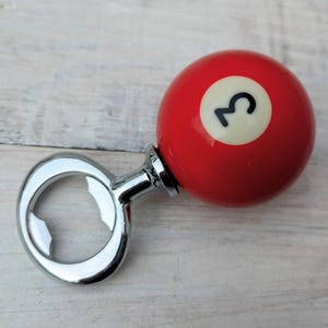 POOL BALL Beer Bottle Opener Upcycled Mancave Barware Red 3