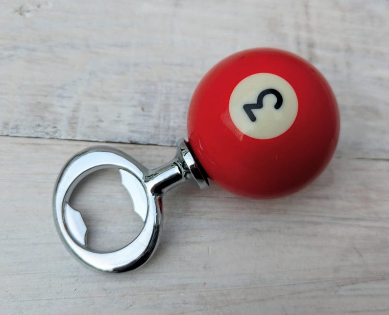 POOL BALL Beer Bottle Opener Upcycled Mancave Barware Red 3