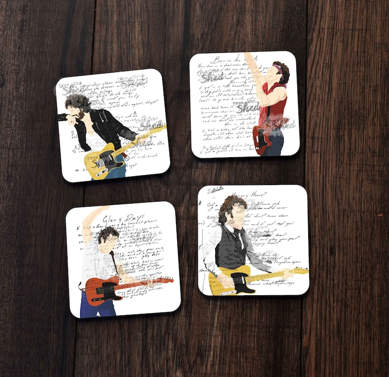 Springsteen Drinks Coasters Set of 4 Thunder Road Born in the USA Glory Days Hungry Heart 80s Song Lyrics The Boss image 1