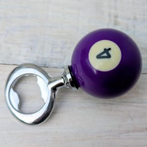 POOL BALL Beer Bottle Opener Upcycled Mancave Barware Purple 4