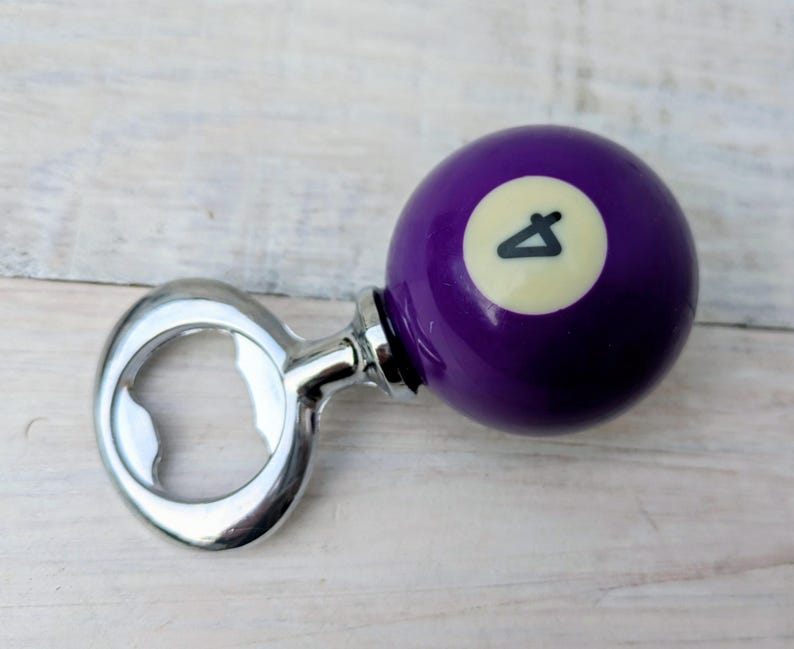 POOL BALL Beer Bottle Opener Upcycled Mancave Barware Purple 4