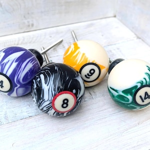 POOL Ball Drawer Knob Cupboard Pulls Repurposed Mancave Decor, Set of 4