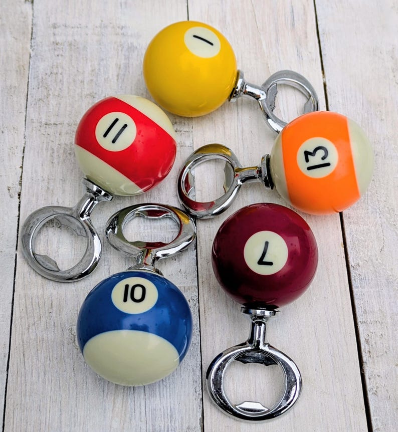 POOL BALL Beer Bottle Opener Upcycled Mancave Barware zdjęcie 3