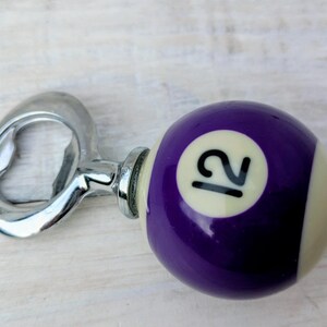 POOL BALL Beer Bottle Opener Upcycled Mancave Barware Purple Stripe 12