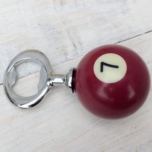 POOL BALL Beer Bottle Opener Upcycled Mancave Barware Burgundy 7