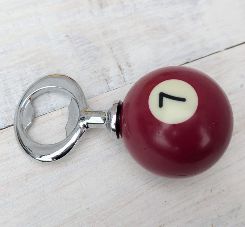 POOL BALL Beer Bottle Opener Upcycled Mancave Barware Burgundy 7