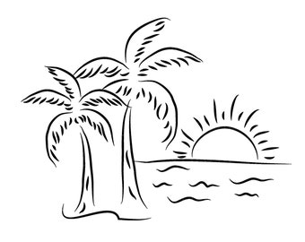 Sunset SVG, Palm Trees Svg, Ocean PNG, Hand Drawn Svg, DIY Gift Ideas, Sublimation Clipart