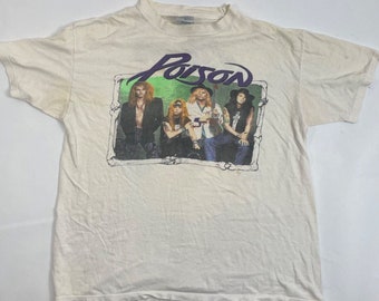 Vintage Poison Flesh & Blood Tour 1990 91 Metal Faded Black T