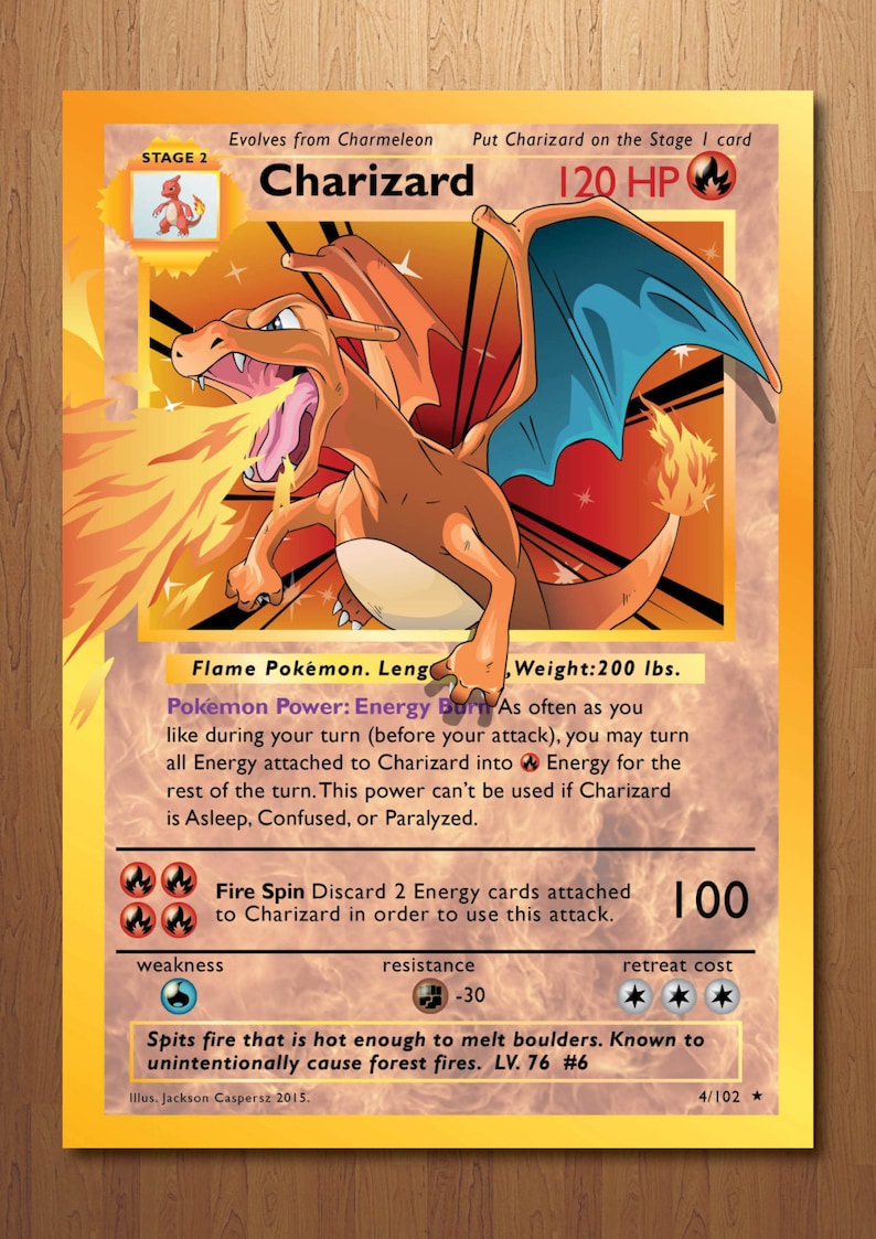 Charizard - Huge Pokemon Card Artwork Print picture relating to Pokemon Card Printable named Charizard - Large Pokemon Card Artwork Print