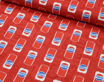 Baumwollstoff Camelot Fabrics - Pepsi Soda Cans Red - Retro - 80er