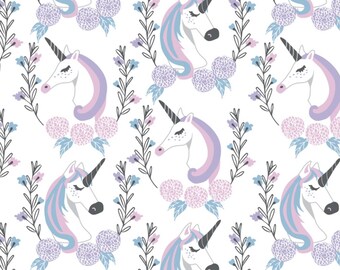 Baumwollstoff Camelot Fabrics Enchantment - Unicorn weiß