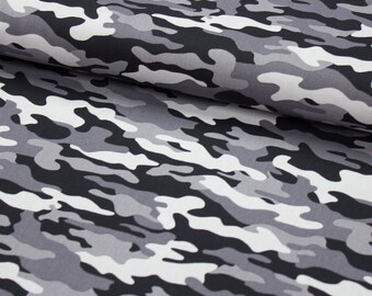 Stoff Meterware Baumwollstoff Popeline Army Camouflage schwarz weiß