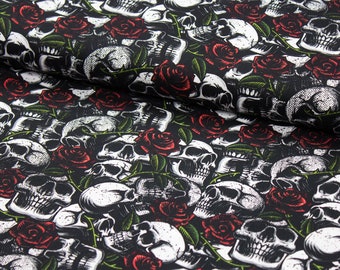 Reststück 67cm x 148cm Stoff Baumwollstoff Popeline Skulls with Roses