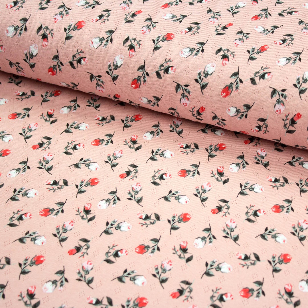 Stoff Roser Stoff feiner Strick Jersey mit Lochmuster Pointoille Roses rosa - Etsy ...