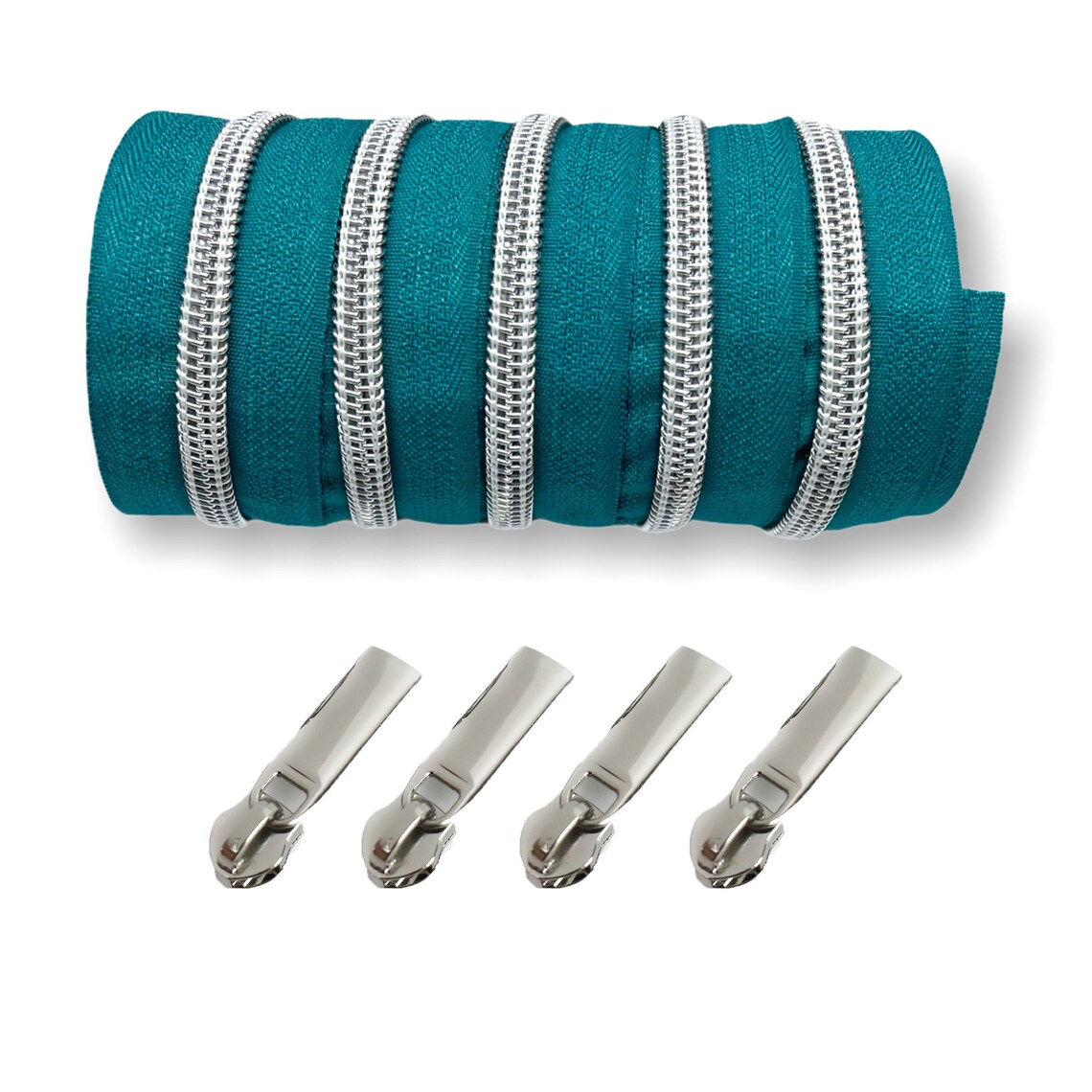 Silver metallized endless zipper including 4 zippers Etsy