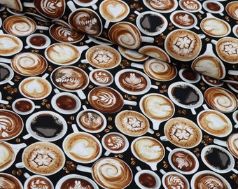 Baumwollstoff Timeless Treasure - Coffee Cups - Kaffee Tassen