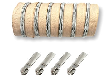 Silber metallisierter endlos Reißverschluss - inklusive 4 Zipper - nude