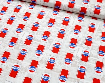 Baumwollstoff Camelot Fabrics - Pepsi Soda Cans Cream - Retro - 80er