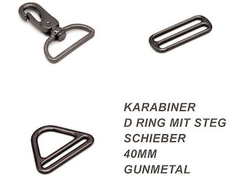 Taschenkarabiner - D Ring mit Steg - Schieber - 40mm gunmetal