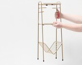 Vintage Pedestal Table 1950-1960 /  Magazine Rack / Golden Metal / Plywood Wood / Furniture Decoration / DITM