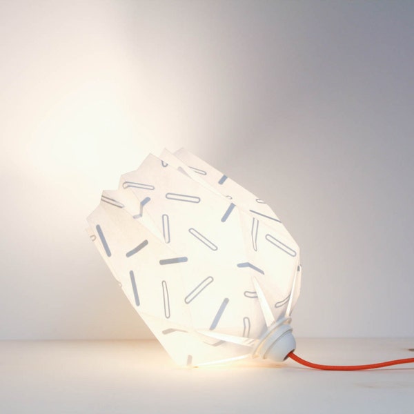 Origami hand screen printed Light / Portable lamp / White paper / Grey Orange /  inoowdesign / Antonin+Margaux