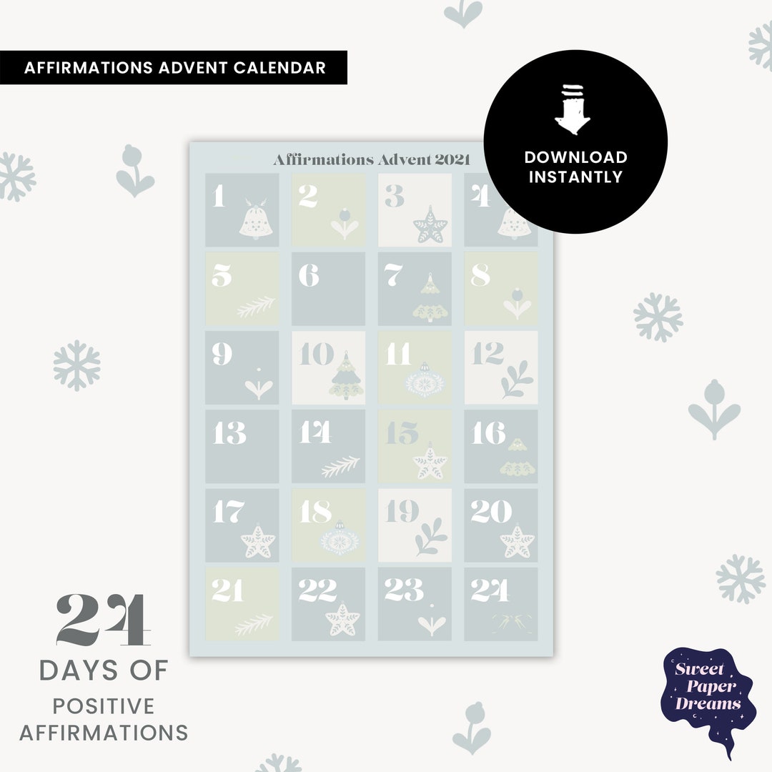 Positive Affirmation Advent Calendar for Adults (Instant Download) Etsy