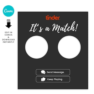 Tinder Match | Customisable Photo Booth Frame | Weddings & Engagement | Canva Template