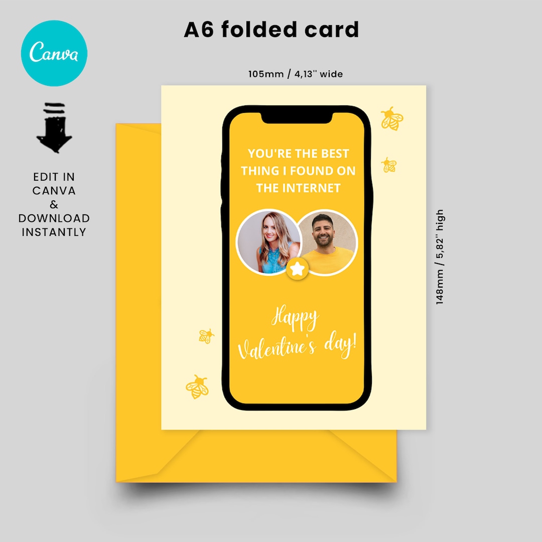 Bumble Match Customisable Valentines Card Greeting Card Canva Template Bumble Match Customisable Valentines Card Greeting Card Canva Template