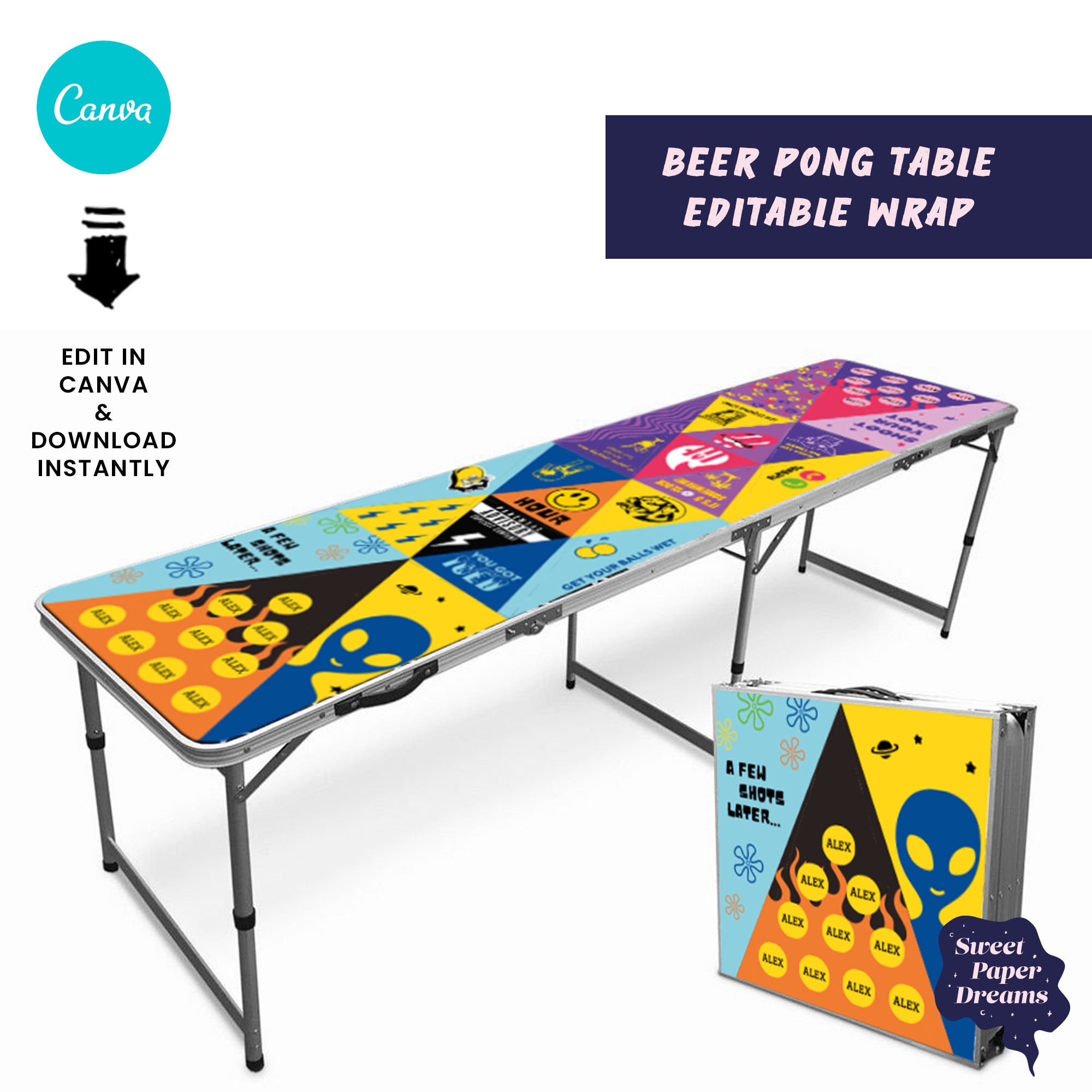Beer Pong Table Wrap Artwork Customisable Canva Template 