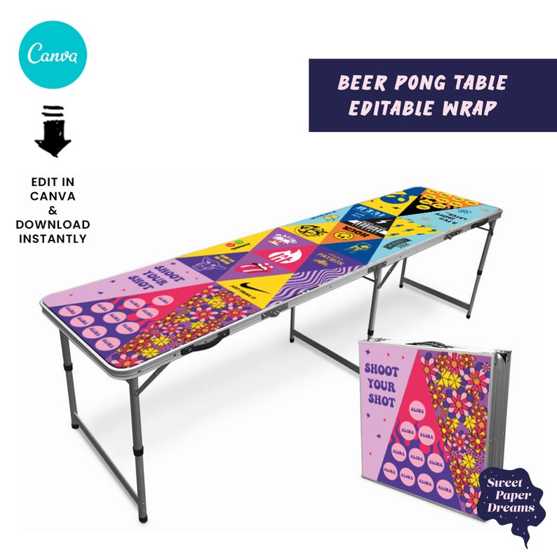 Beer Pong Table Wrap Artwork Customisable Canva Template Etsy