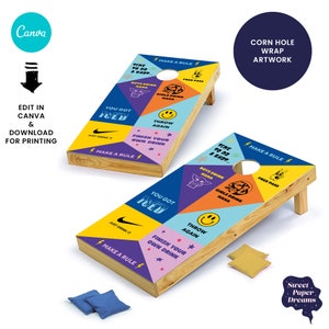 Drinking Game Cornhole Board Wraps | Fully Customisable Canva Template